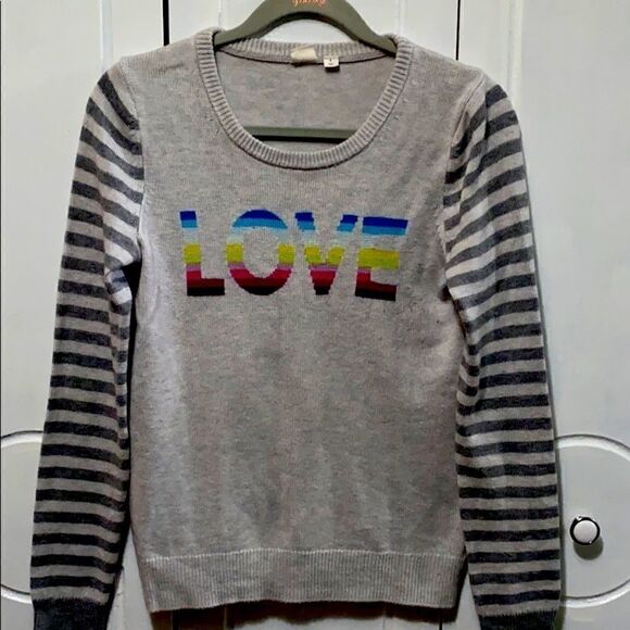 GAP graphic LOVE Sweater gray striped sleeves S - Picture 1 of 8